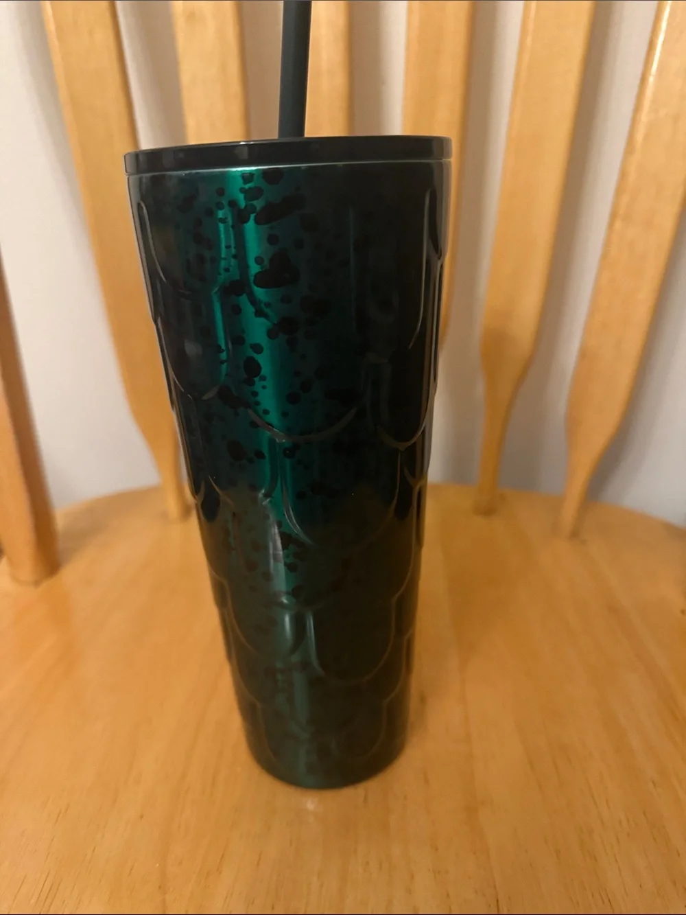 Starbucks Metallic Green Patterned Tumbler with Straw NWT
